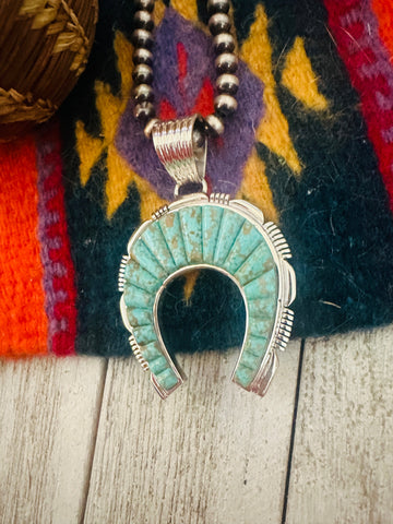 Navajo Turquoise & Sterling Silver Inlay Naja Pendant