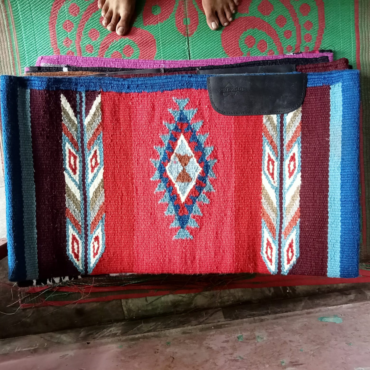 Red and Turquoise Diamond Aztec Saddle Pad