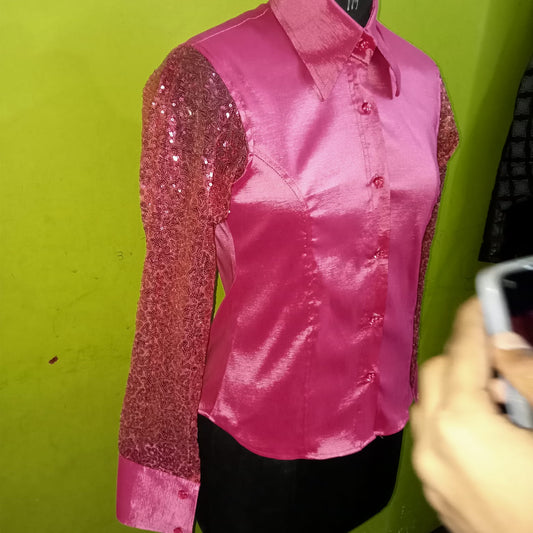 Hot Pink Mesh and Sequins Show Top