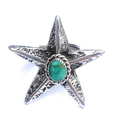 Navajo Sonoran Gold Turquoise & Sterling Silver Star Ring Size 8 Signed