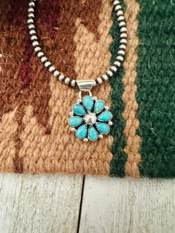 Navajo Turquoise & Sterling Silver Cluster Flower Pendant