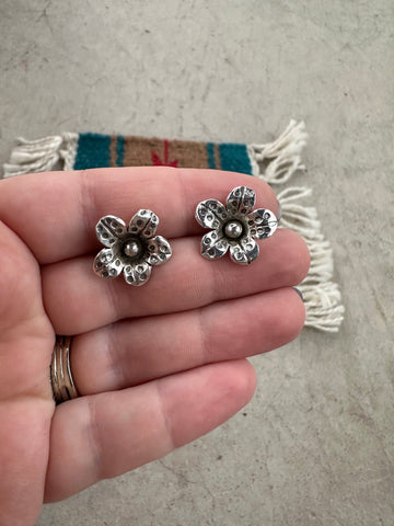 Blossom Brilliance Handmade Sterling Silver Flower Post Earrings