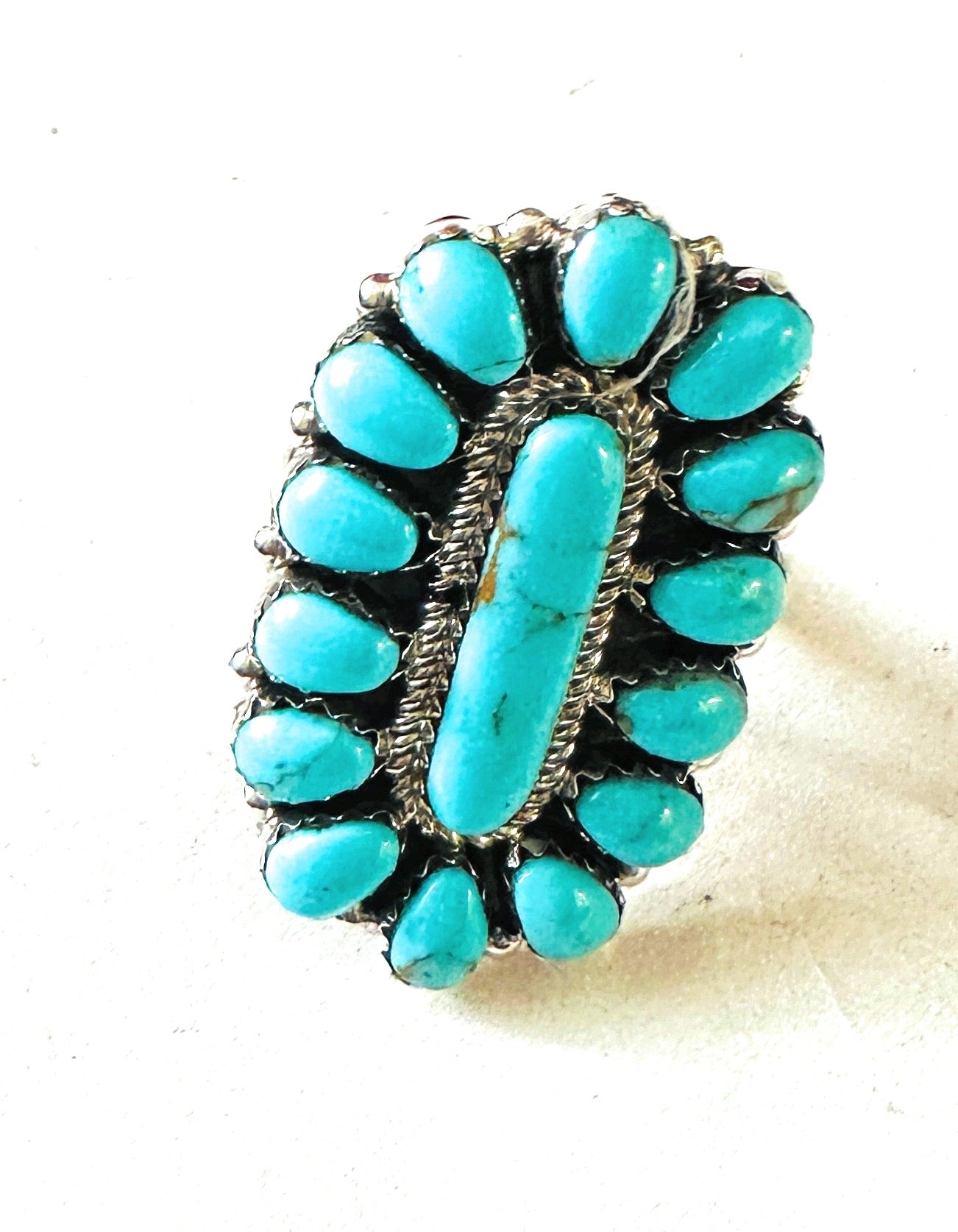 Navajo Turquoise & Sterling Silver Cluster Ring