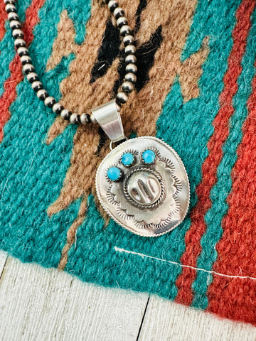 Navajo Turquoise & Sterling Silver Cowboy Hat Pendant