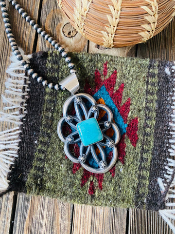 Navajo Sterling Silver & Turquoise Pendant By Chimney Butte