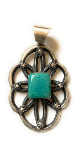 Navajo Sterling Silver & Turquoise Pendant By Chimney Butte