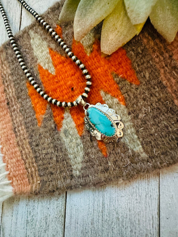 Navajo Turquoise & Sterling Silver Flower Pendant