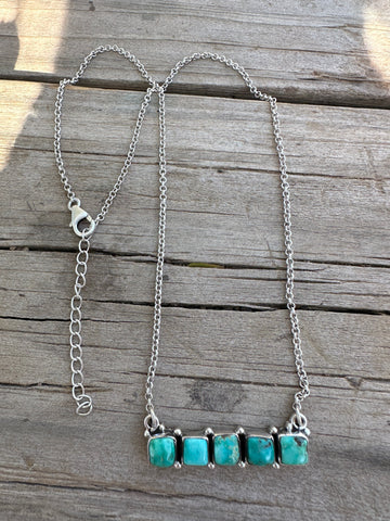 Beautiful Handmade Sterling Silver Emerald Valley Turquoise Bar Necklace