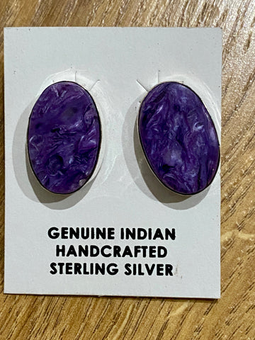 Navajo Sterling Silver And Purple Charoite Stud Earrings