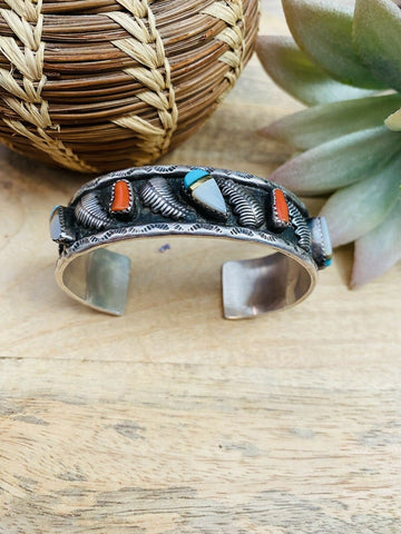 Vintage Navajo Multi Stone & Sterling Silver Cuff Bracelet