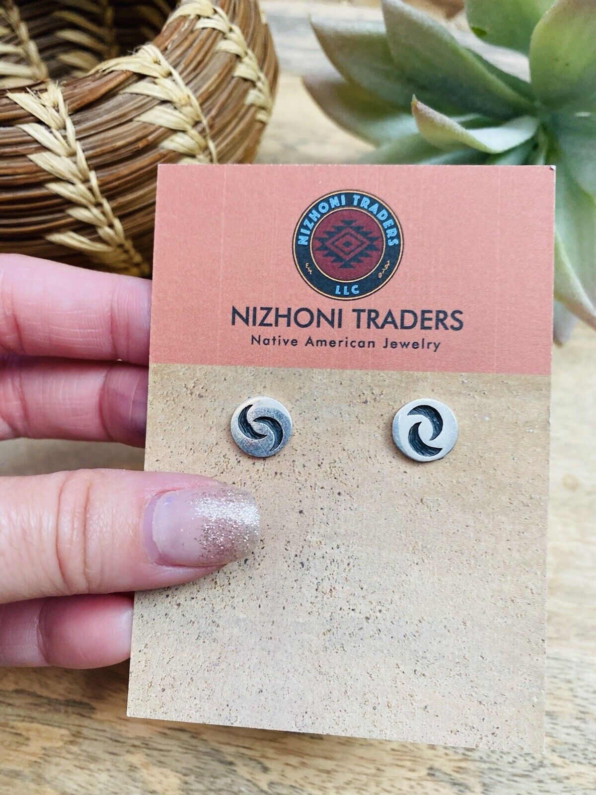 Hopi Overlaid Sterling Silver Moon Stud Earrings