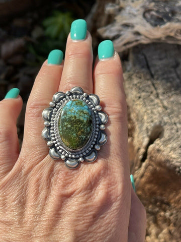 Navajo Sterling Silver Turquoise Statement Ring Size 6.5