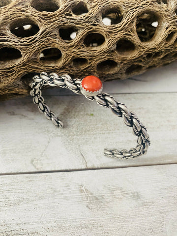 Navajo Sterling Cuff & Red Spiny Twisted Cuff Bracelet