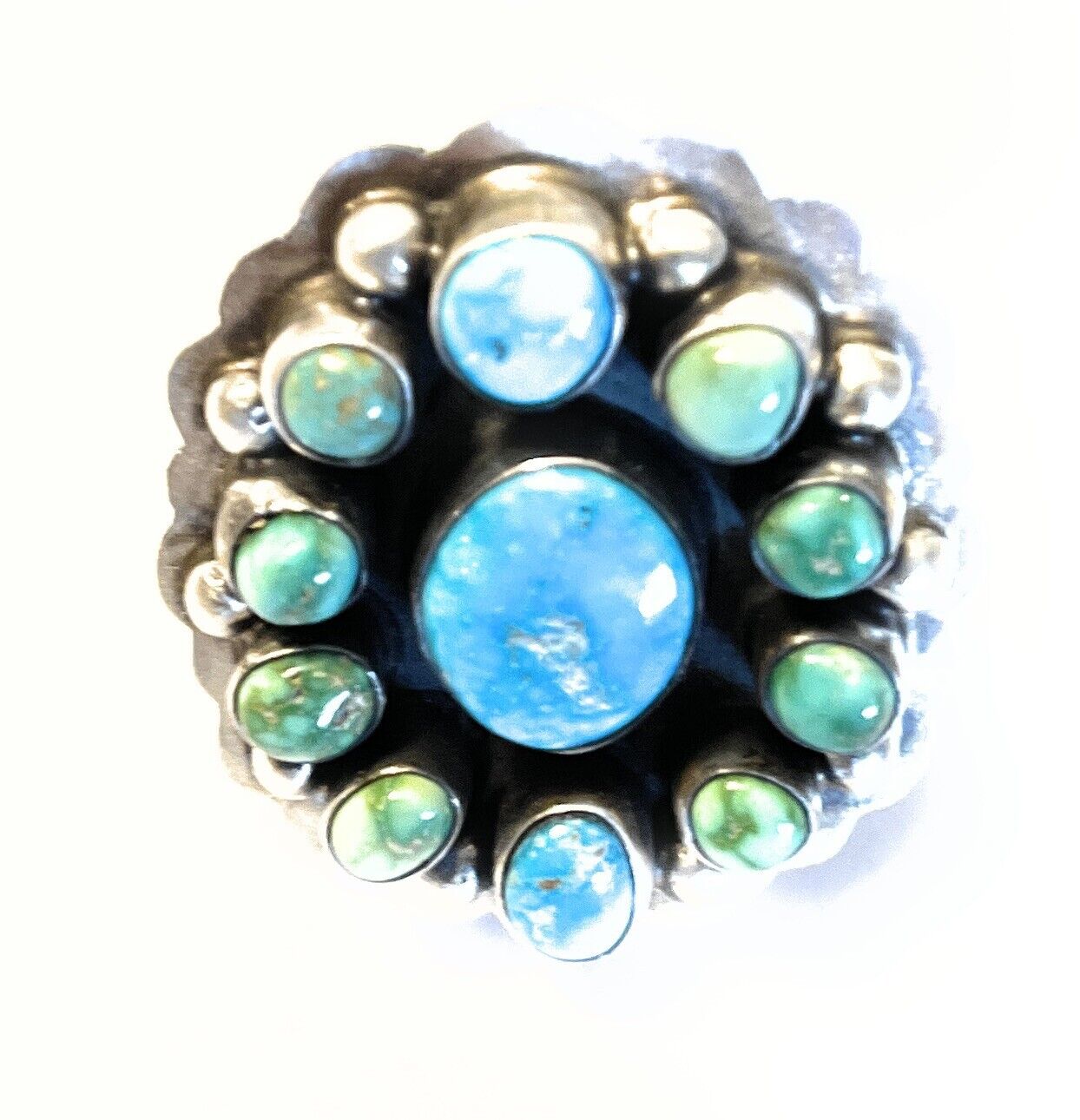 Navajo Sterling Sonoran Gold And Golden Hills Turquoise Cluster Ring Size 8.5