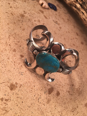 Kingman Turquoise & Sterling Silver Navajo Cuff Bracelet