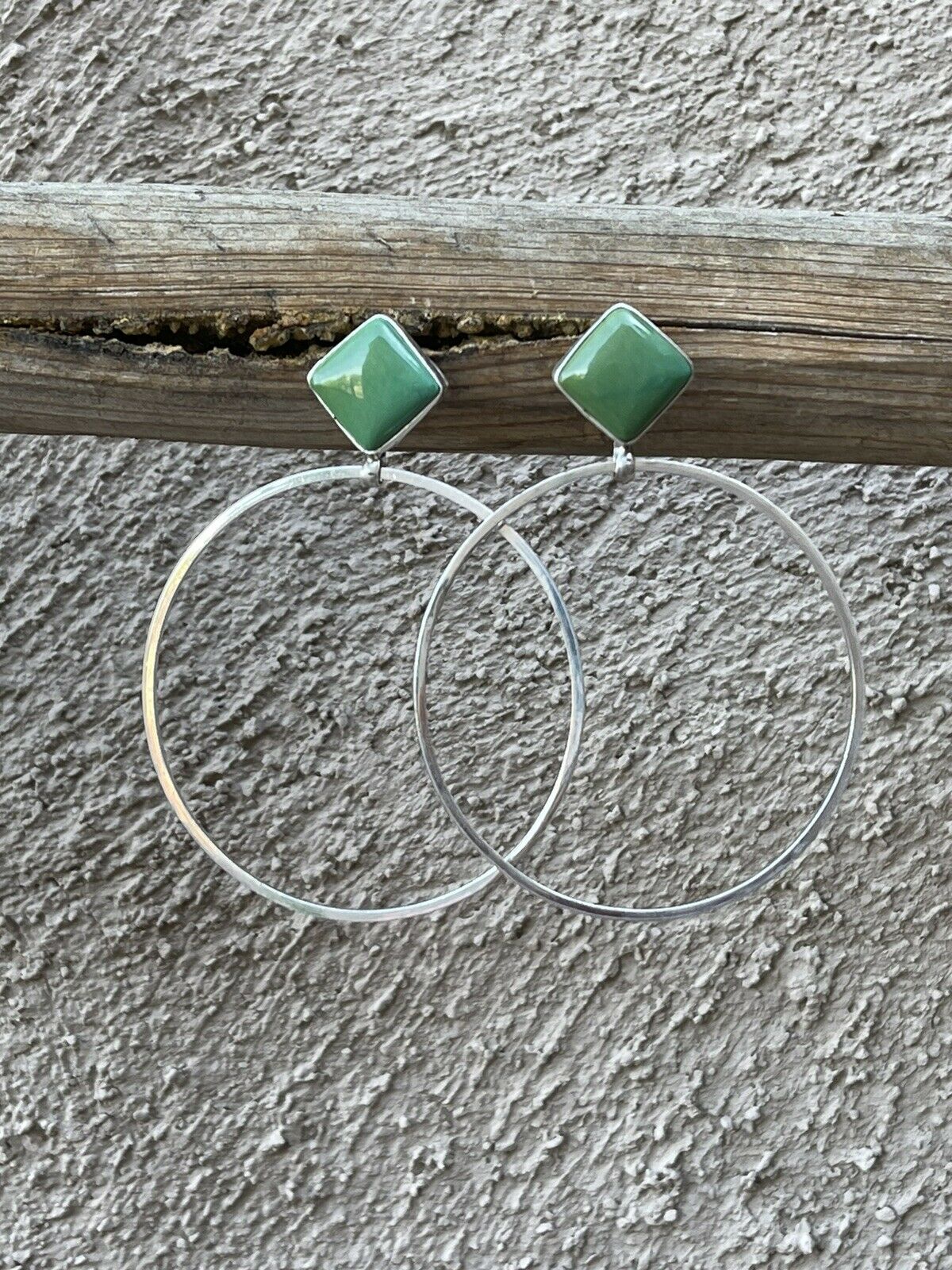 Navajo Tibetan Turquoise & Sterling Silver Dangle Hoop Earrings