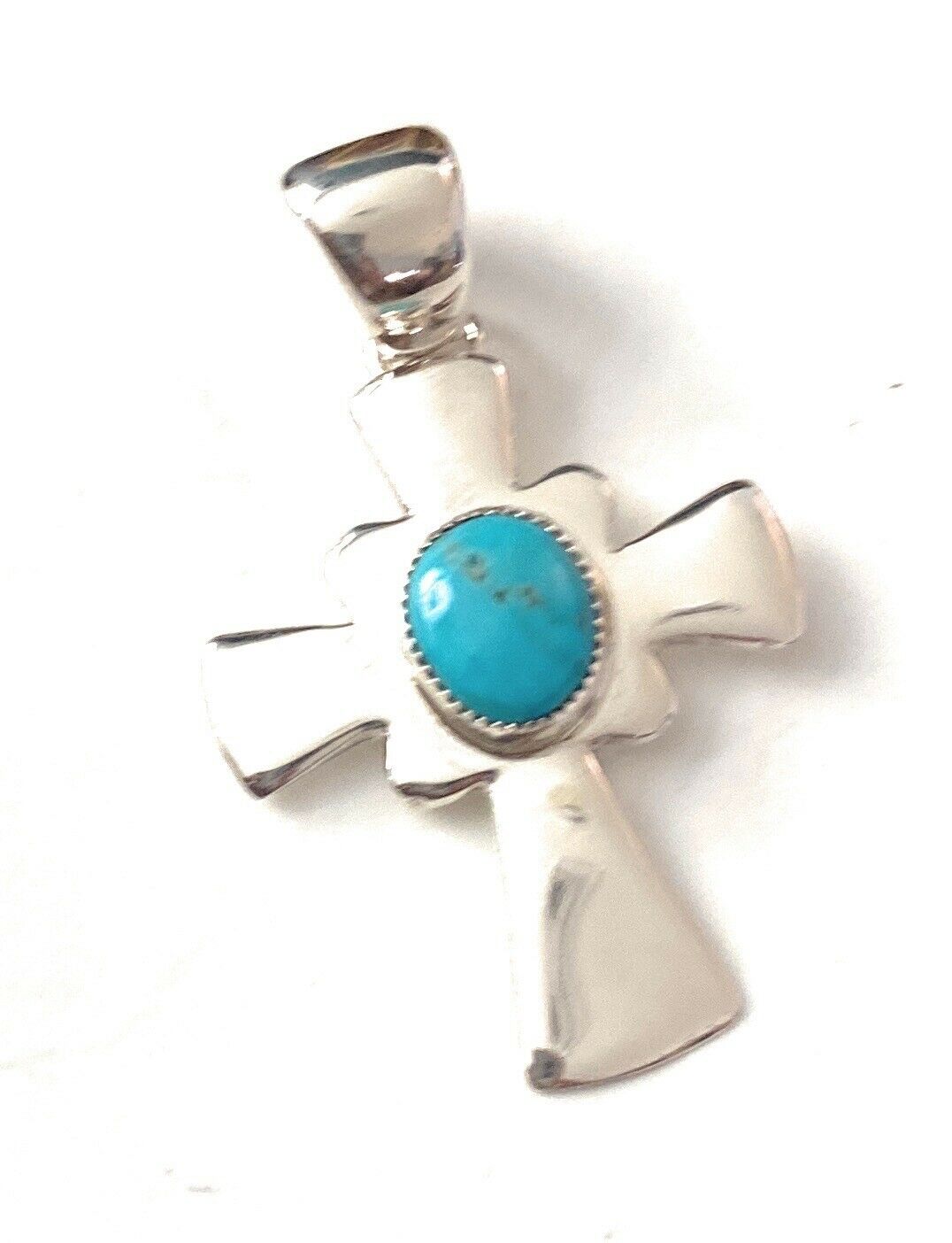 Navajo Sterling Silver & Turquoise Cross Pendant Signed