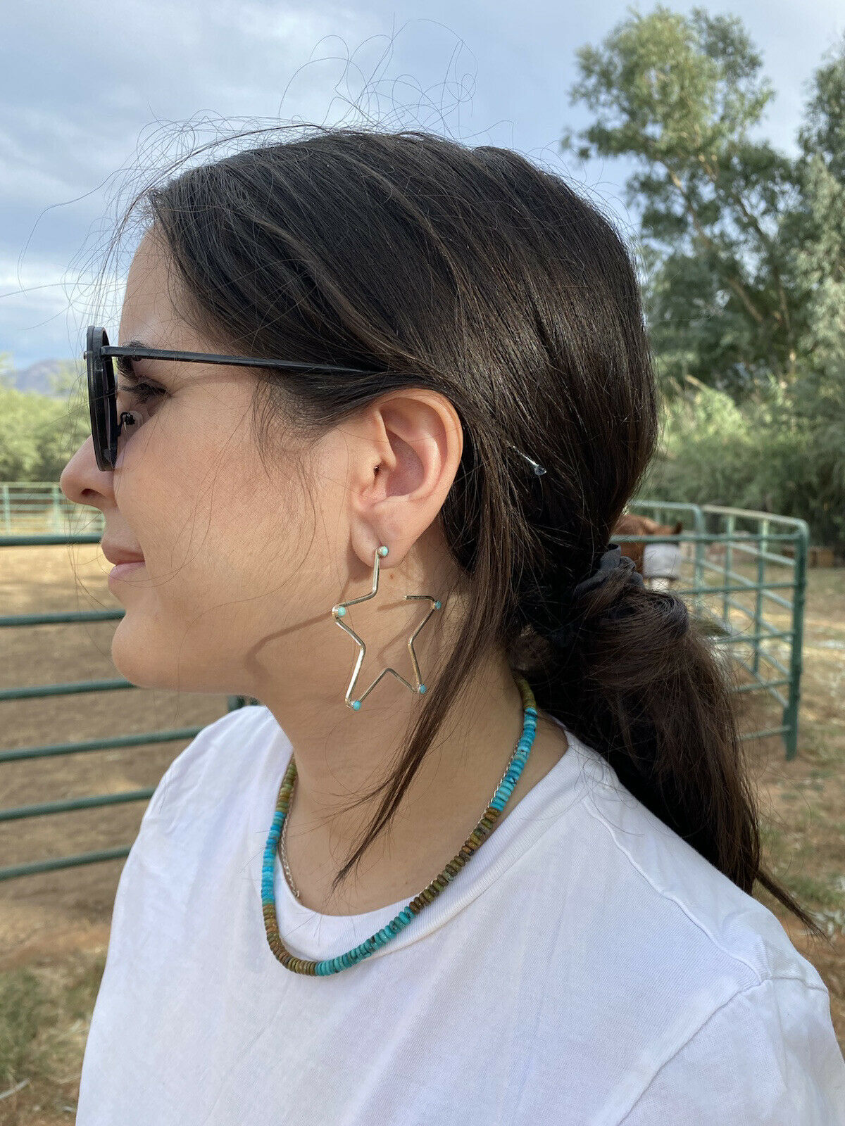 Gorgeous Turquoise & Sterling Silver Star Hoop Earrings