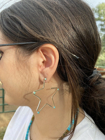 Gorgeous Turquoise & Sterling Silver Star Hoop Earrings