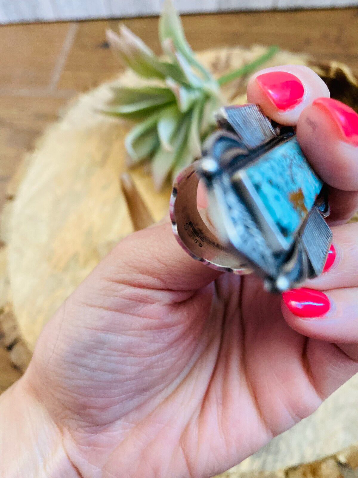 Navajo Royston Turquoise & Sterling Silver Ring Size 8.5