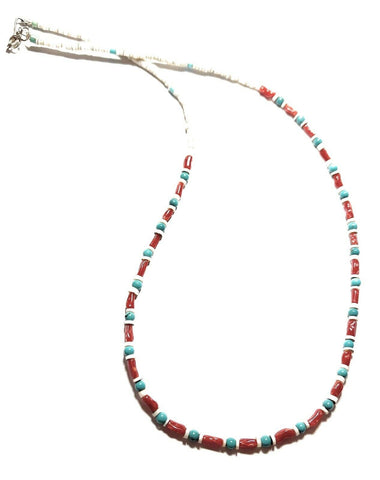 Navajo Sterling Silver, Multi Stone Heishi Beaded 16 Inch Necklace