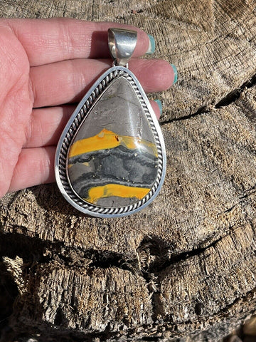 Navajo Bumblebee Jasper & Sterling Silver Pendant Signed