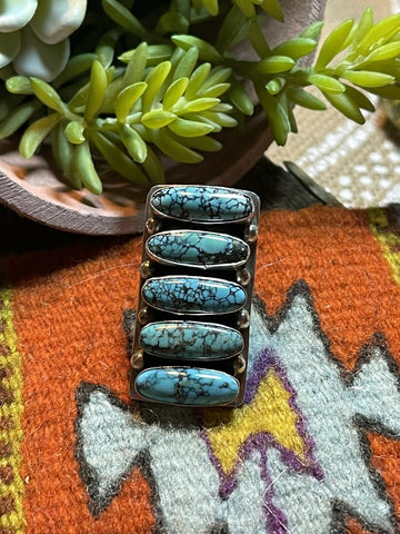 Navajo Blue Oval Turquoise & Sterling Silver Ring Sz 7 Signed