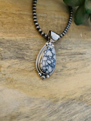 Navajo Sterling Silver & White Gibbsite Pendant