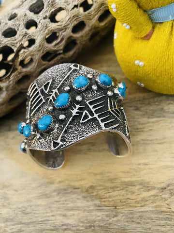 Navajo Turquoise & Sterling Silver Cuff Bracelet Signed