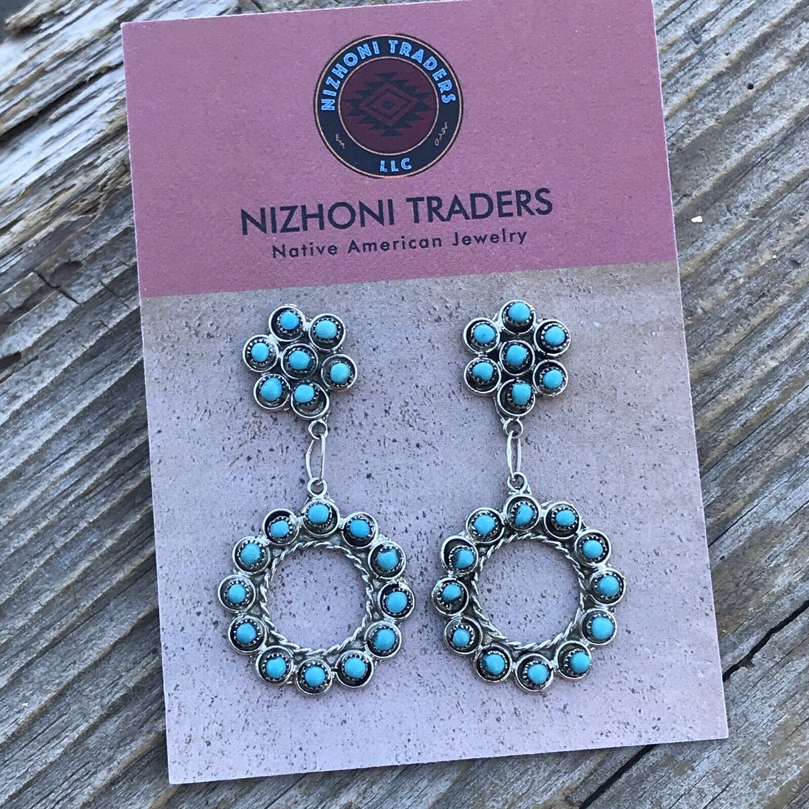 Navajo Turquoise Silver Petit Point Dangle Earrings