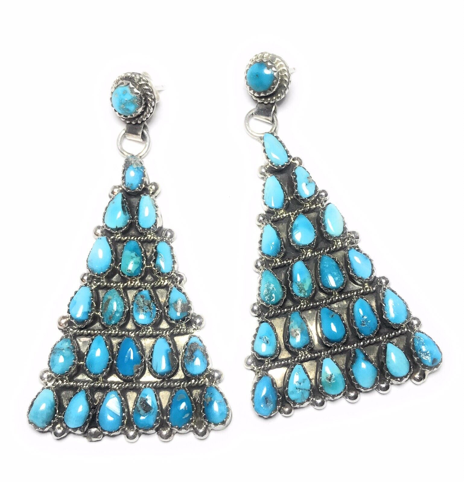 Navajo Sleeping Beauty Turquoise Sterling Silver Dangle Earrings