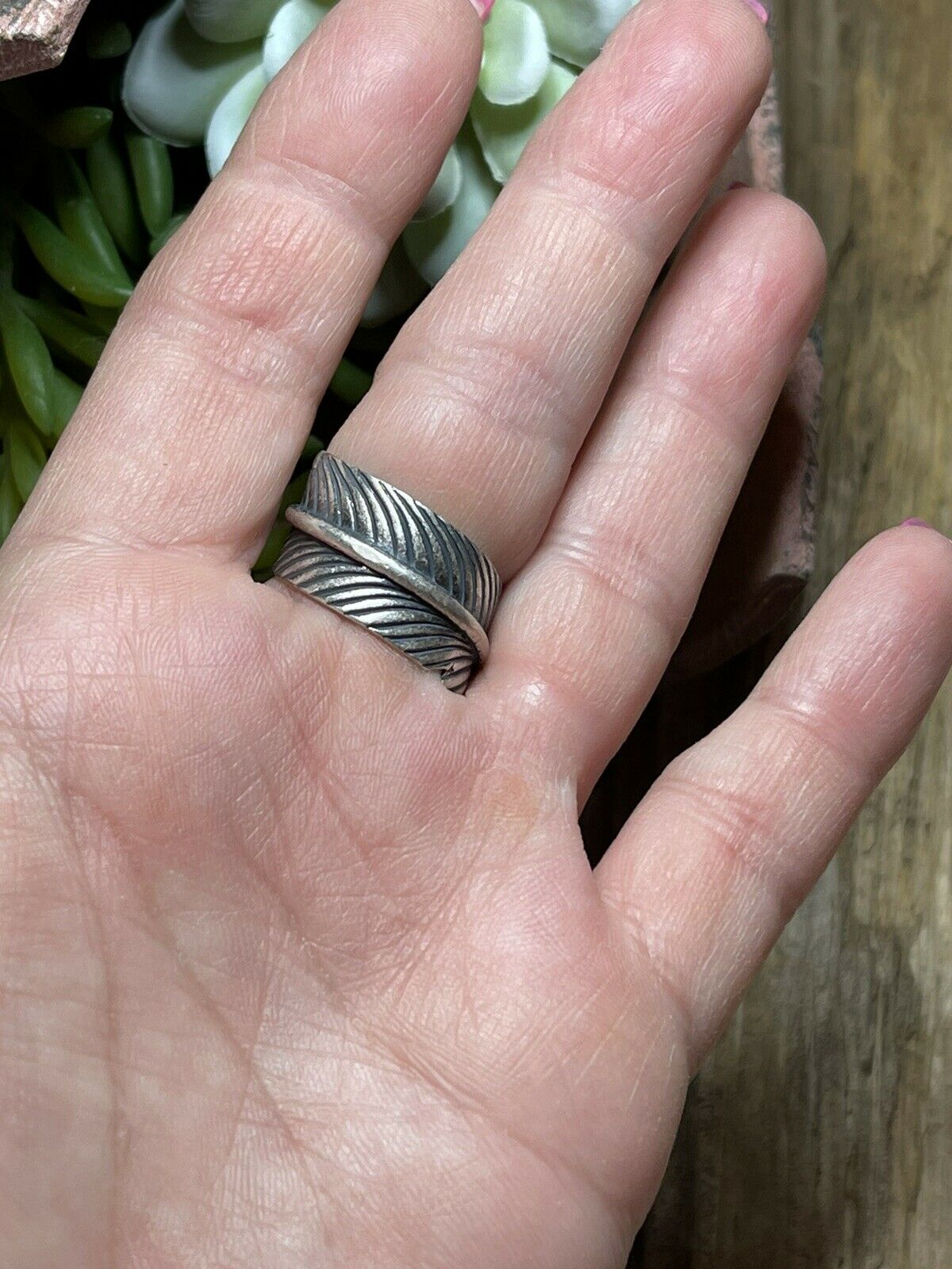 Navajo Sterling Silver & Turquoise Single Feather Adjustable Ring