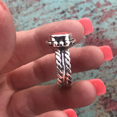 Navajo Sterling Silver Natural Red Coral Ring