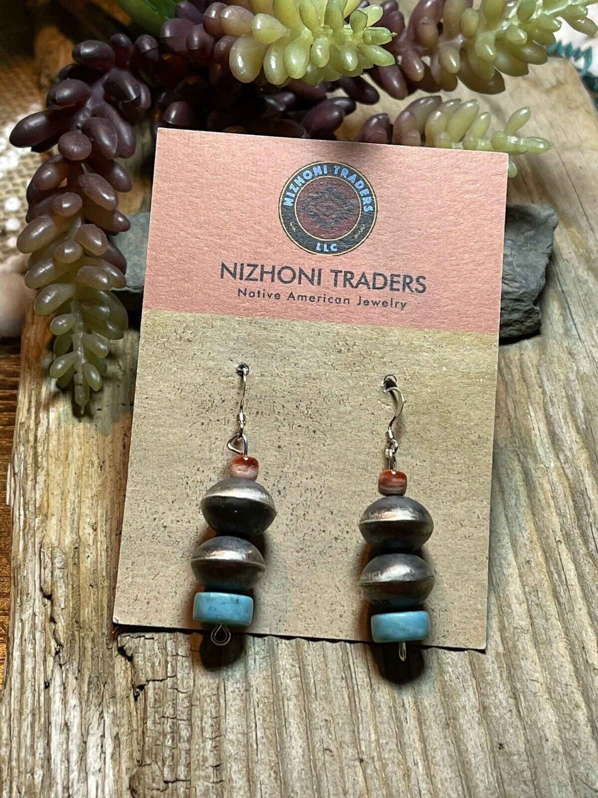 Navajo Pearl Sterling Silver Multi Stone Bead Dangle Earrings