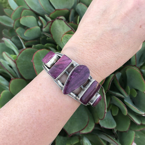 Purple Spiny Oyster & Sterling Silver Cuff Bracelet Signed