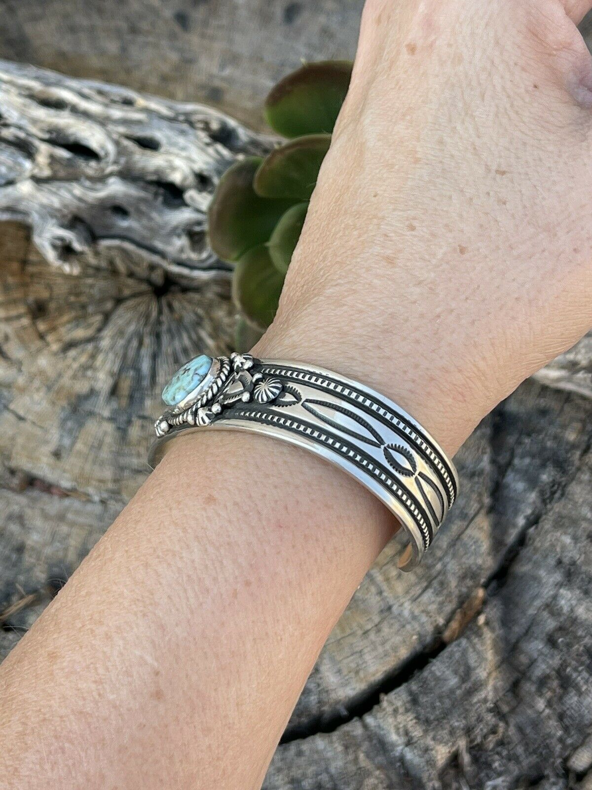 Navajo Golden Hills Turquoise Sterling Silver Bracelet Cuff By Artist Piasso