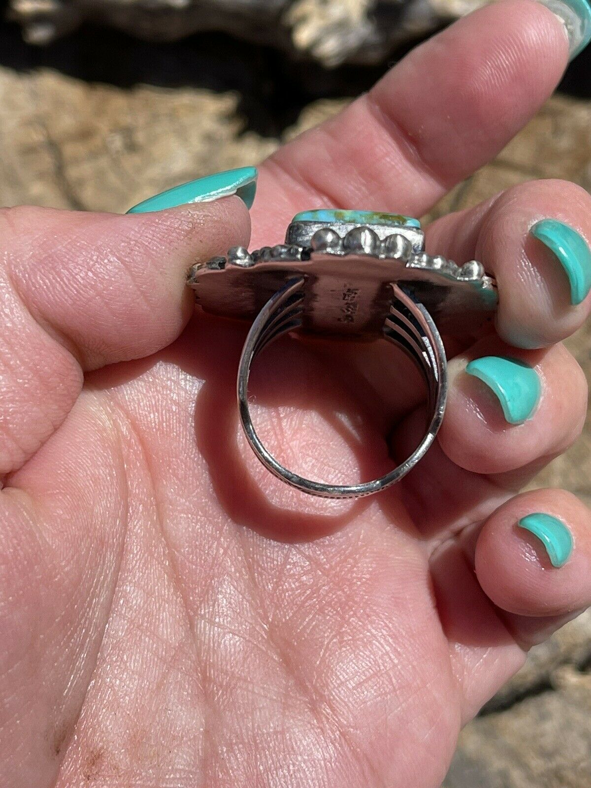 Navajo Sonoran Mountain Turquoise & Sterling Silver Statement Ring Size 9.5