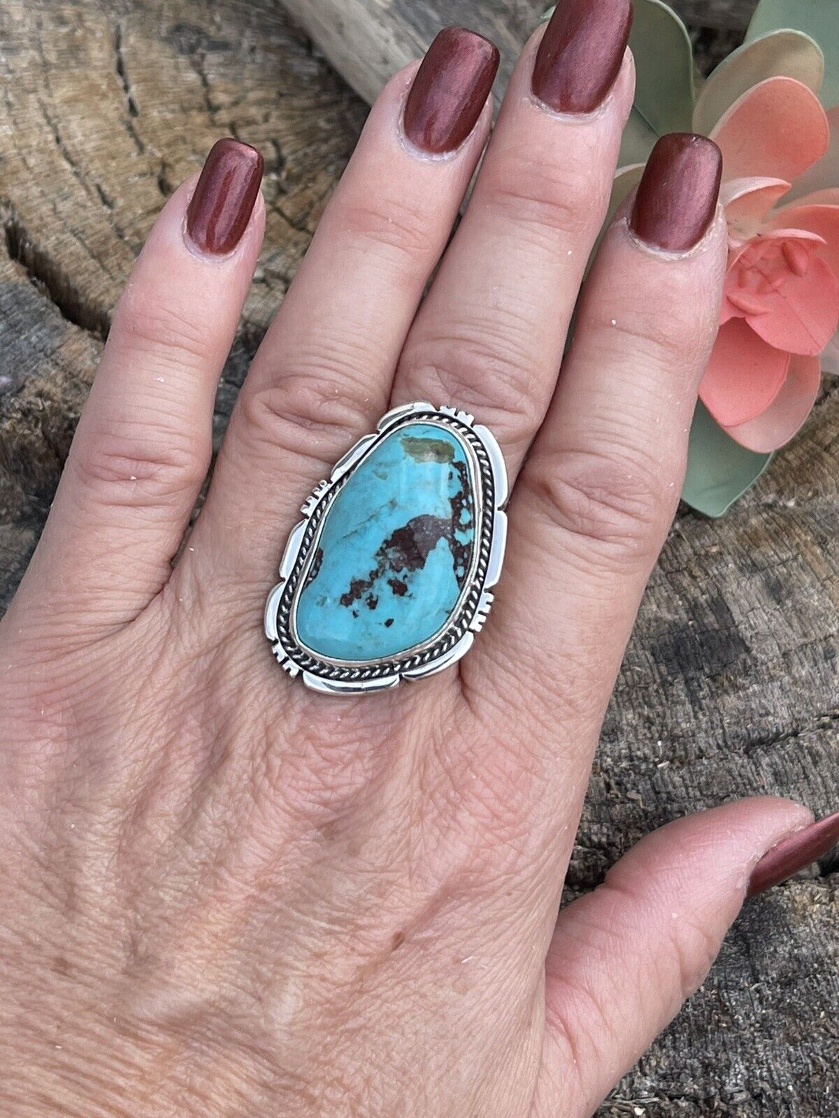 Navajo Royston Turquoise Sterling Southwestern Adjustable Ring Wydell Billie