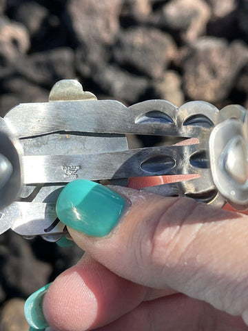 Sterling Silver Navajo Stamped Turquoise Thunderbird Cuff