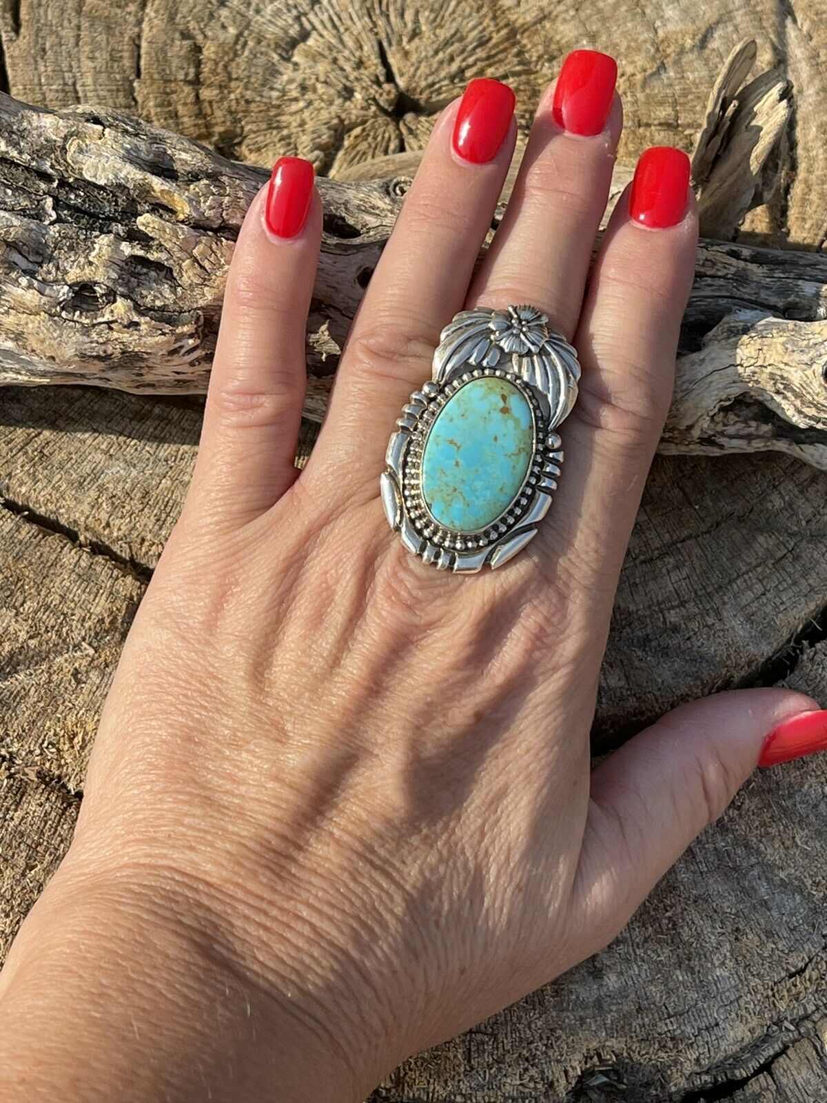 Navajo Turquoise & Lapis  Sterling Silver Ring Sz 7 Signed