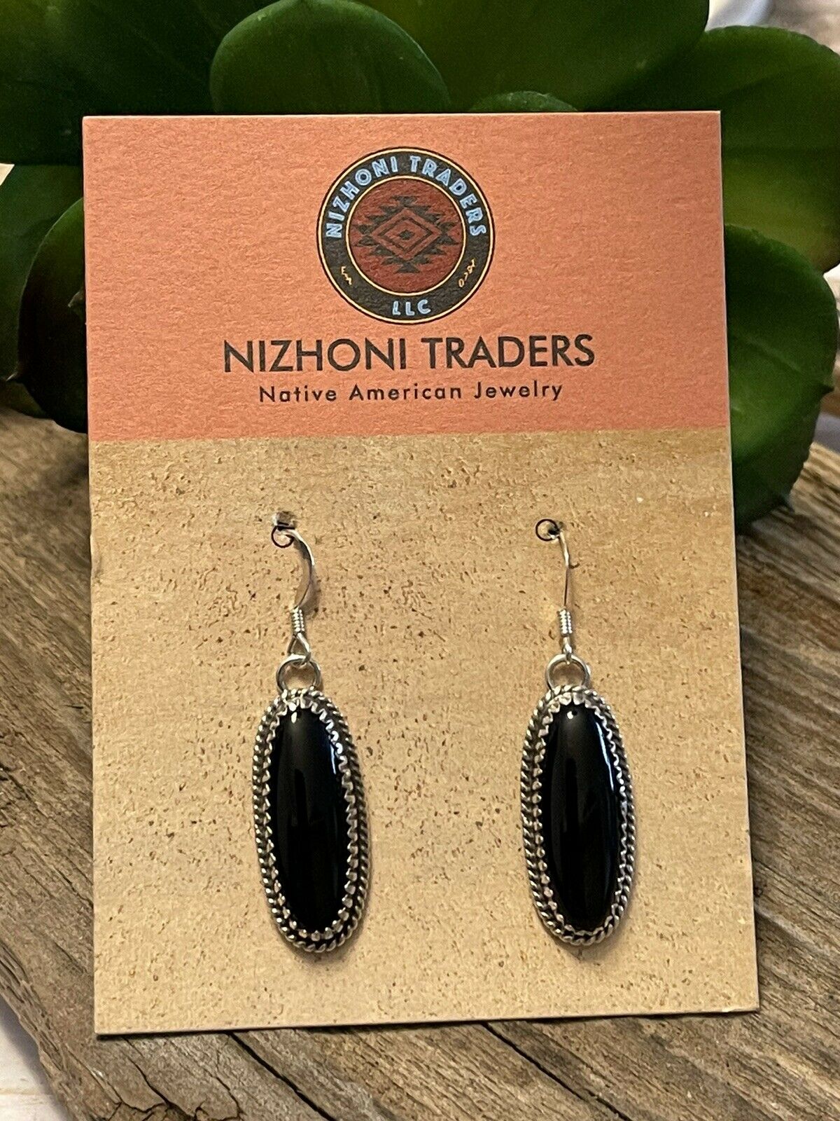 Navajo Sterling Silver Black Onyx Dangle Elegant Earrings Signed