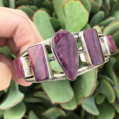 Purple Spiny Oyster & Sterling Silver Cuff Bracelet Signed