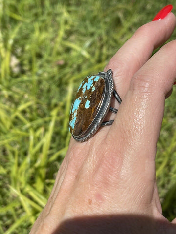 Navajo Number 8 Turquoise & Sterling Silver Statement Ring Size 7