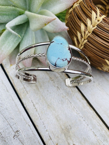 Navajo Golden Hills Turquoise Sterling Silver Cuff Bracelet