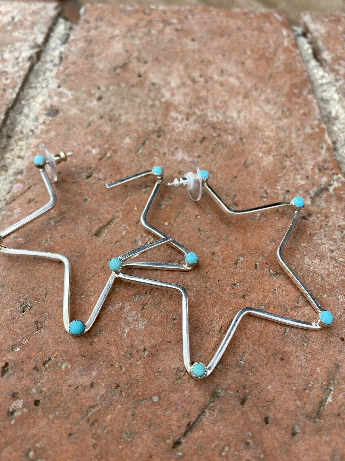 Gorgeous Turquoise & Sterling Silver Star Hoop Earrings