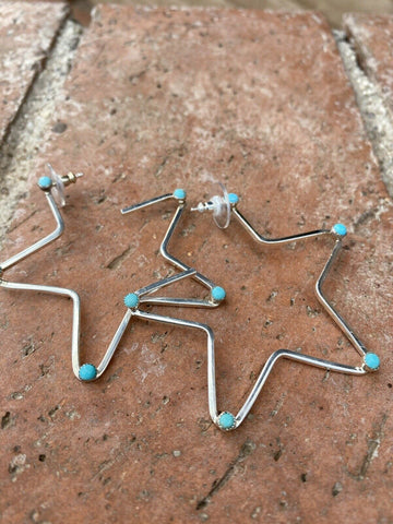 Gorgeous Turquoise & Sterling Silver Star Hoop Earrings