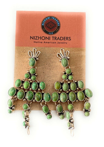 Navajo Sterling Silver And Sonoran Gold Turquoise Dangle Earrings Signed