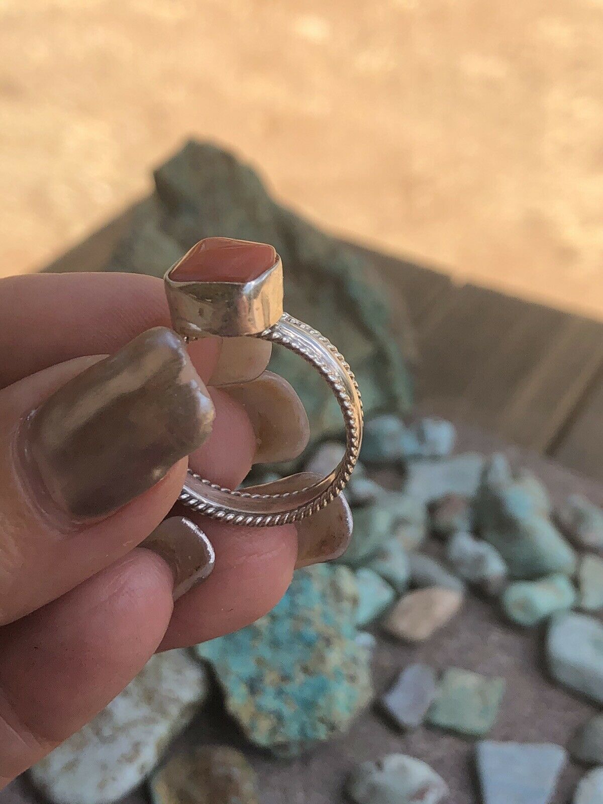 Navajo Natural Coral & Sterling Silver ring