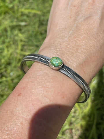 Navajo Sonoran Gold Turquoise & Sterling Silver Elegant Cuff Bracelet