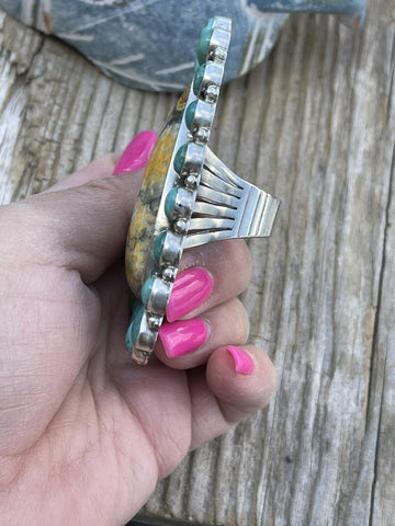 Navajo Sterling Bumblebee and Turquoise Stone Ring Sz 9.5